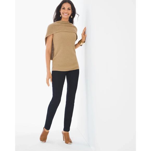 Chico's Carmela Cape Pullover Sweater Women's Size 1 (S/8) Tan Ribbed Sleeveless - Picture 3 of 12